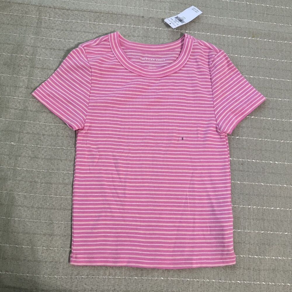 NWT American Eagle Womens Pink Striped Baby Tee Size Small
